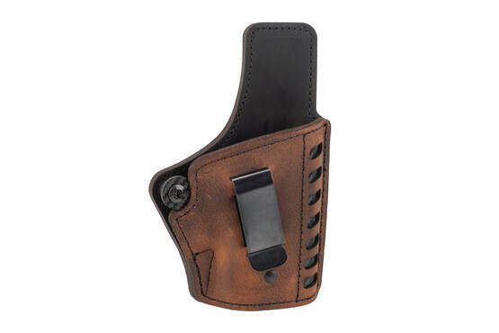 Versacarry Compound Gen II IWB Holster Size 1 in Distressed Brown Leather with easy on and off clip
